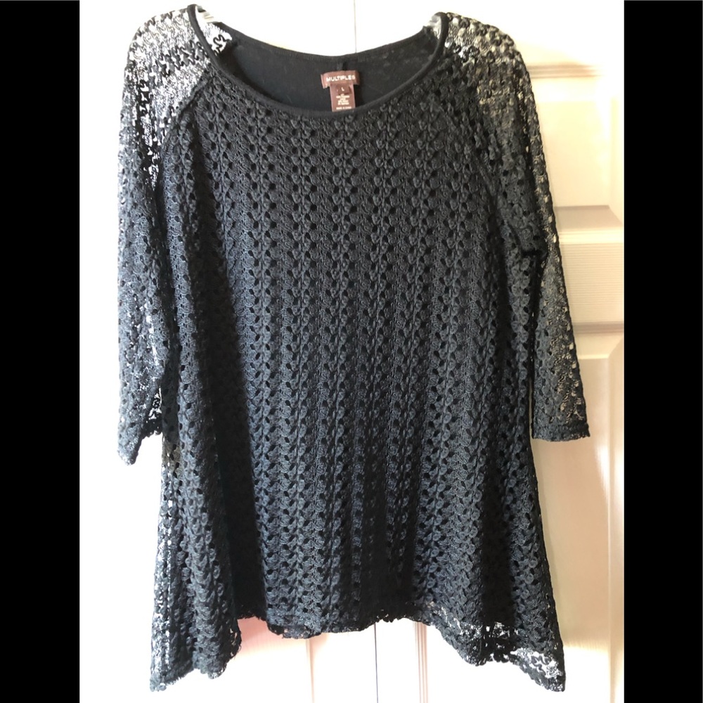 Black lace overlay 3/4 sleeve top, Large